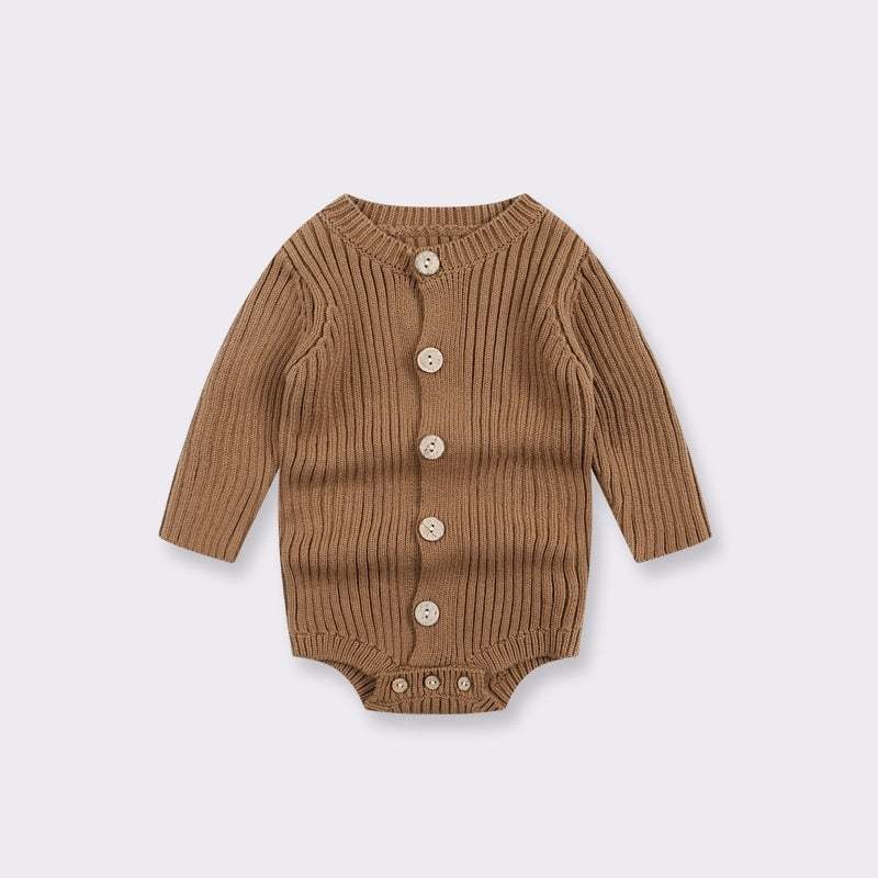 Baby Knitted Sweater Bodysuit | Milky White And Cocoa