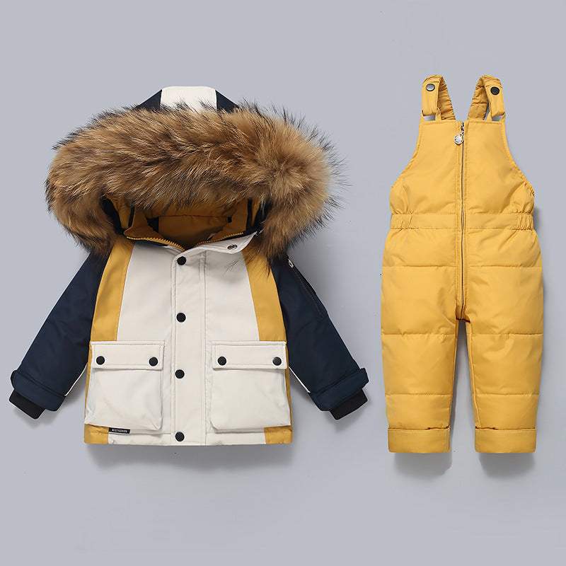 Kids' Thickened Down Jacket And Bib Overalls Two-Piece Set | High Waist Style | Baby & Children's Outfits