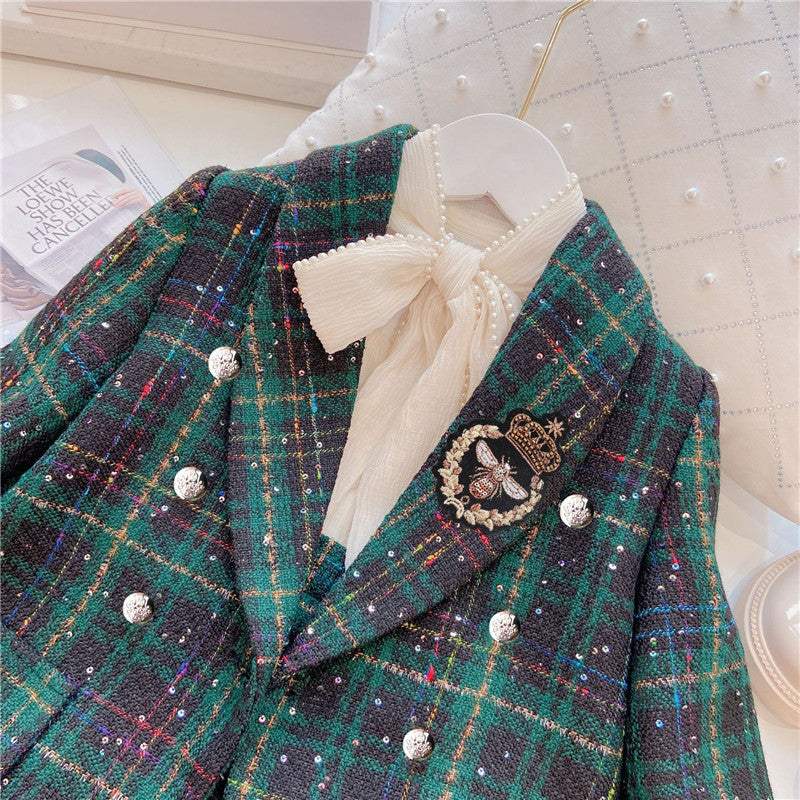 Girls' Classic Preppy Two-Piece Suit | Green College Style