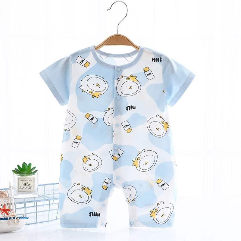 Baby Pure Cotton Summer Short-Sleeve Jumpsuit | Thin | Animal And Fruit Prints