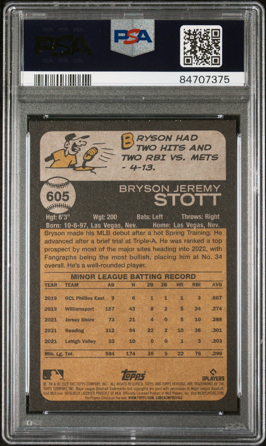 Bryson Stott 2022 Topps Heritage Rookie Card PSA 10