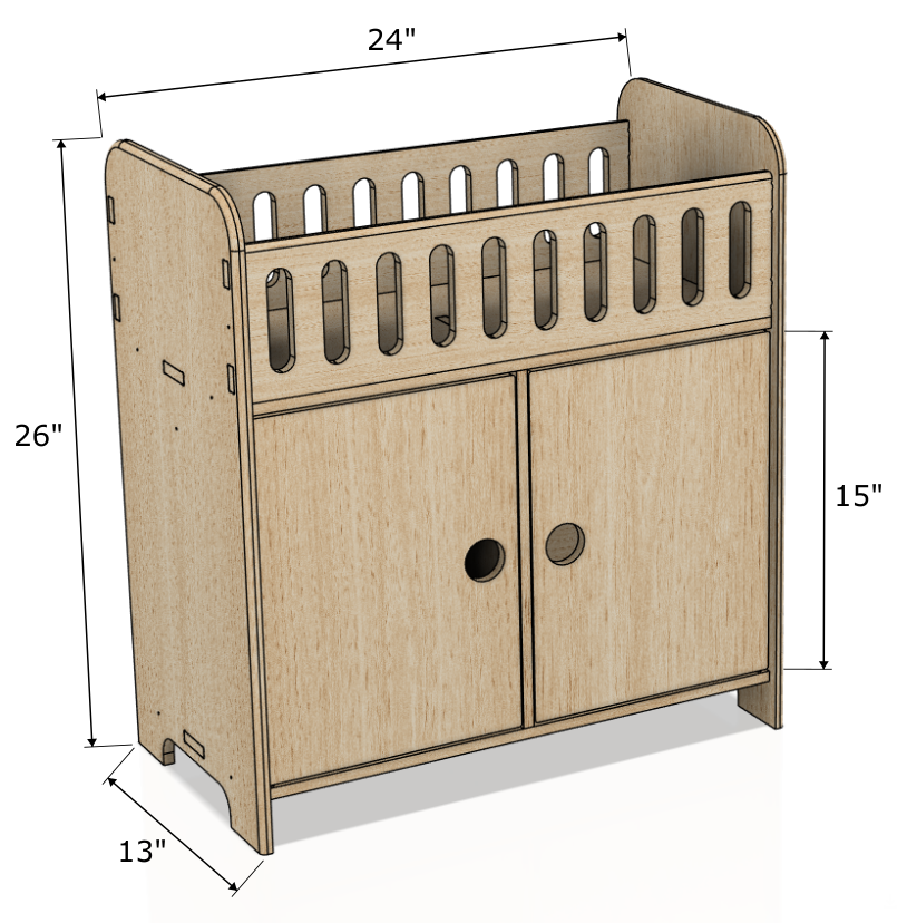 Furniture | Wooden Doll Crib With Storage | Fits 18in Dolls | Includes 4 Hangers