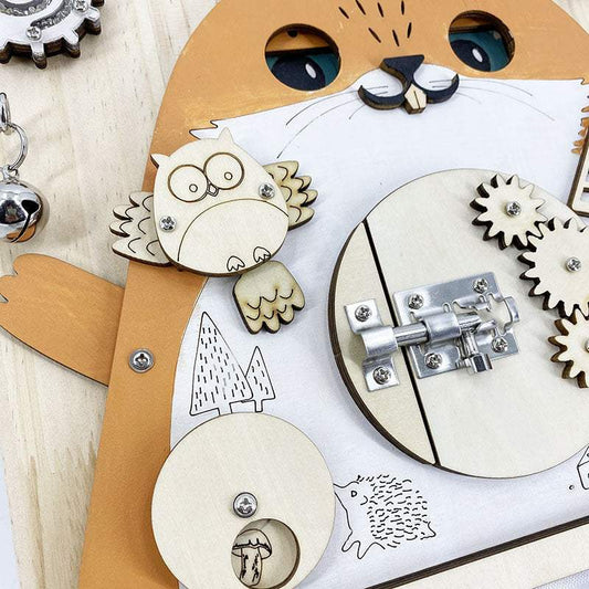 Montessori Wooden Puzzle | Interactive Unlock Toy | Cat And Owl Shapes