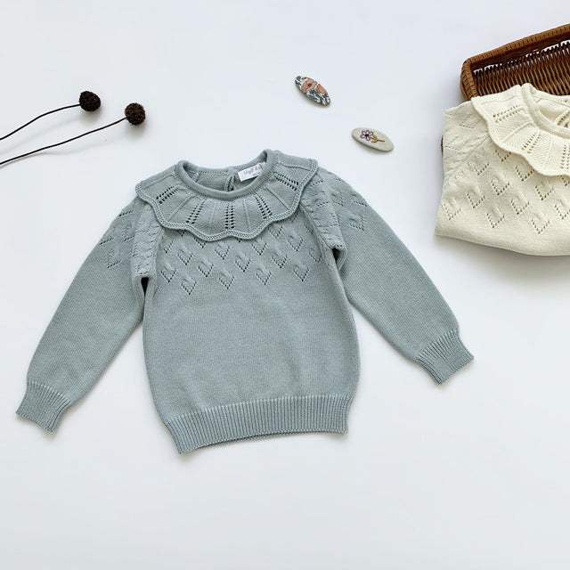 Girls' Lace Knit Pullover Sweater | Long Sleeve