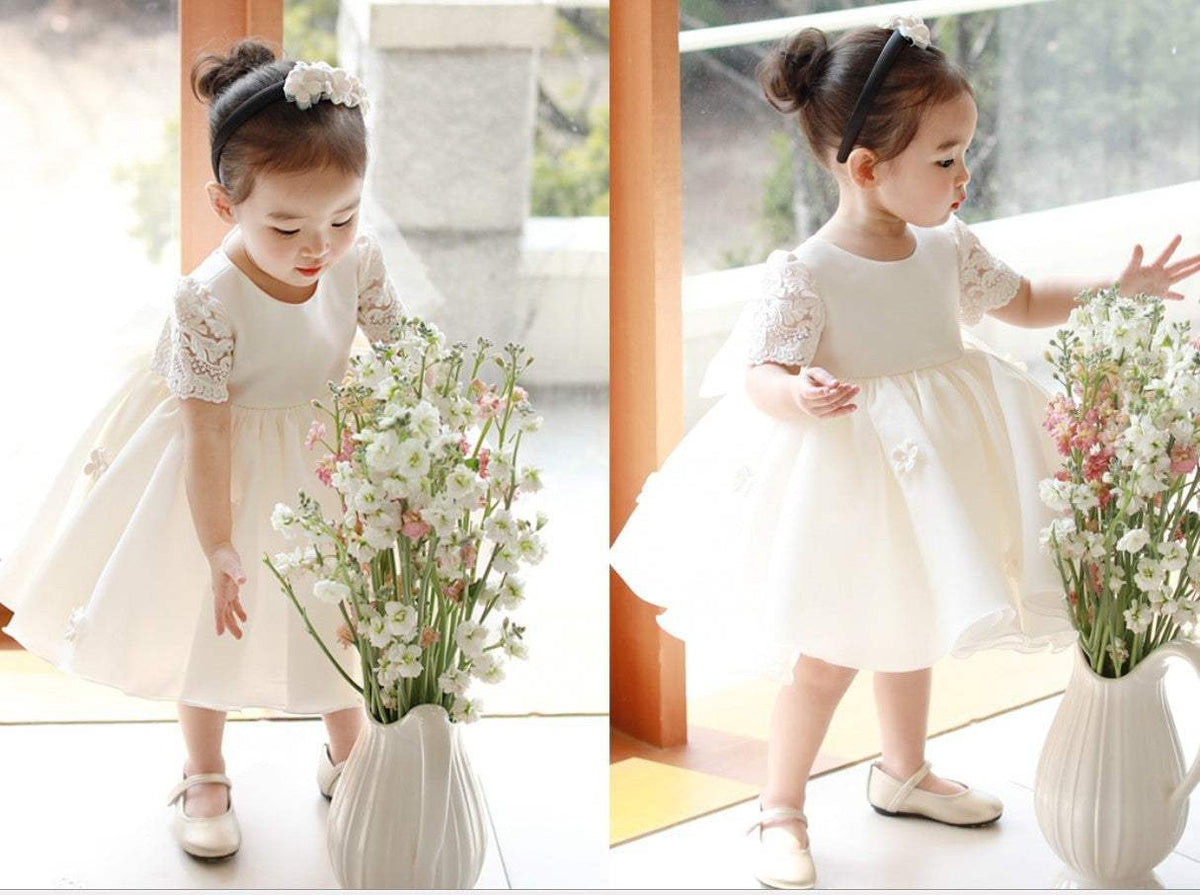 Girls Linen Dress | Creamy White Color | Princess Stage Dress | Kids 80 160 Cm