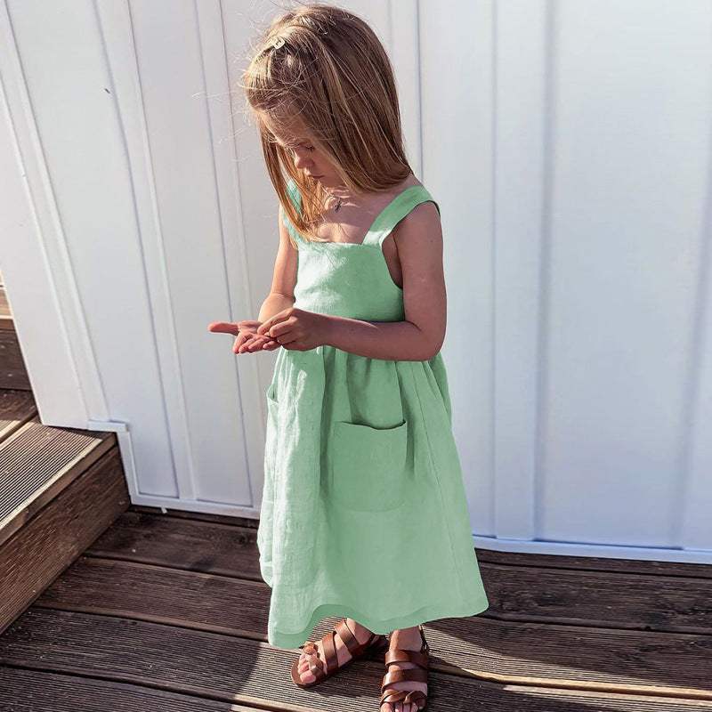 Kids Cotton Linen Dress | Sleeveless Summer | Lightweight Weave | 90cm To 130cm