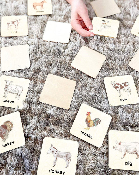 Montessori Memory Game | Farm Animals With Labels | Matching Cards For Kids