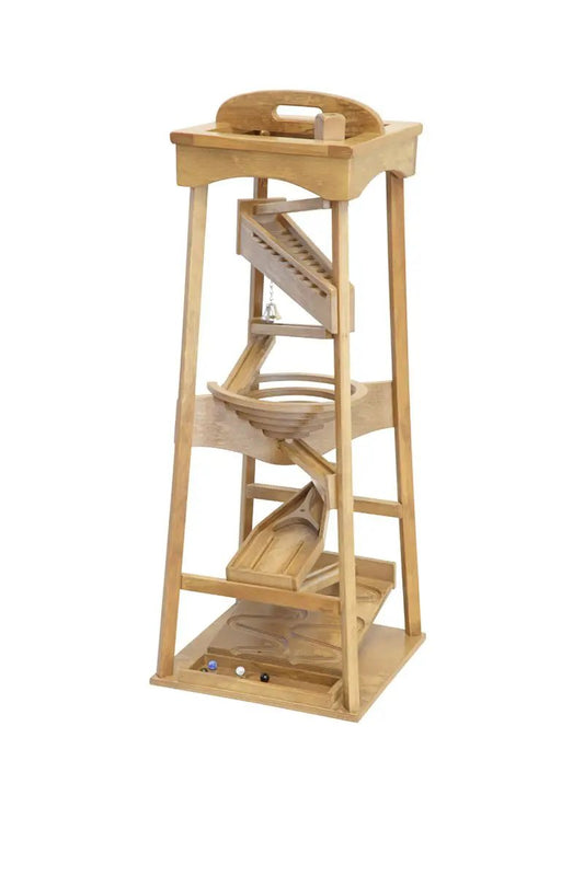Amish-Made Pyramid Marble Tower Run Wooden Toy - 39" High - Pack of Marbles Included - AmishToyBox.com