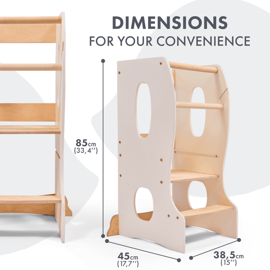 Montessori Tower | Solid Wood Height Adjustable | Kitchen Learning | Ivory