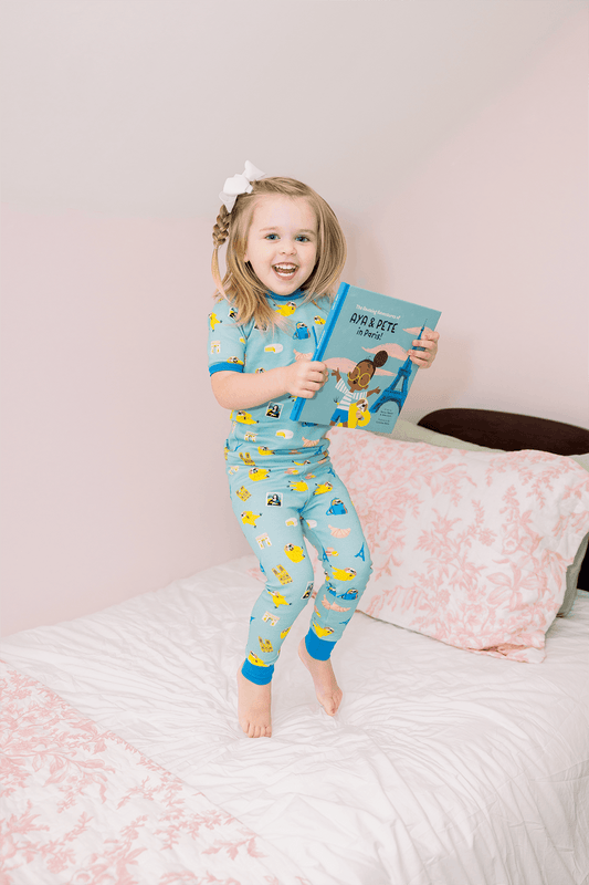 Aya & Pete in Paris | Organic Cotton Kids Pajamas & Book Set | Nola Tawk