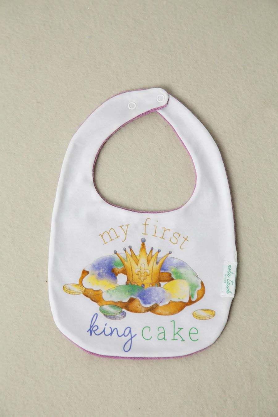 My First King Cake | Organic Cotton Baby Bib | Nola Tawk
