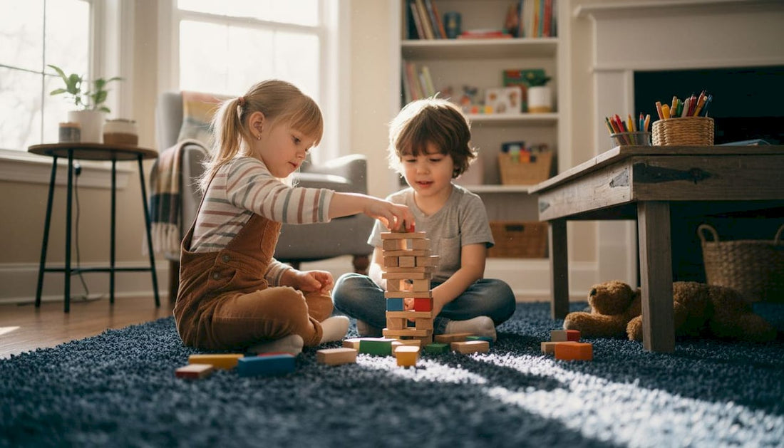 Children engaged in open-ended block play