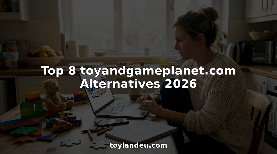 Woman comparing toy retailers at kitchen table