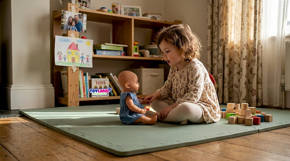 Child playing with interactive doll in living room