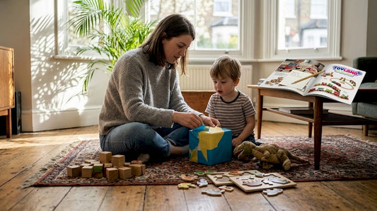 Parent and child opening toy box together