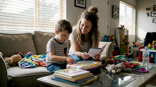 Child interacts with multi-language toy at home
