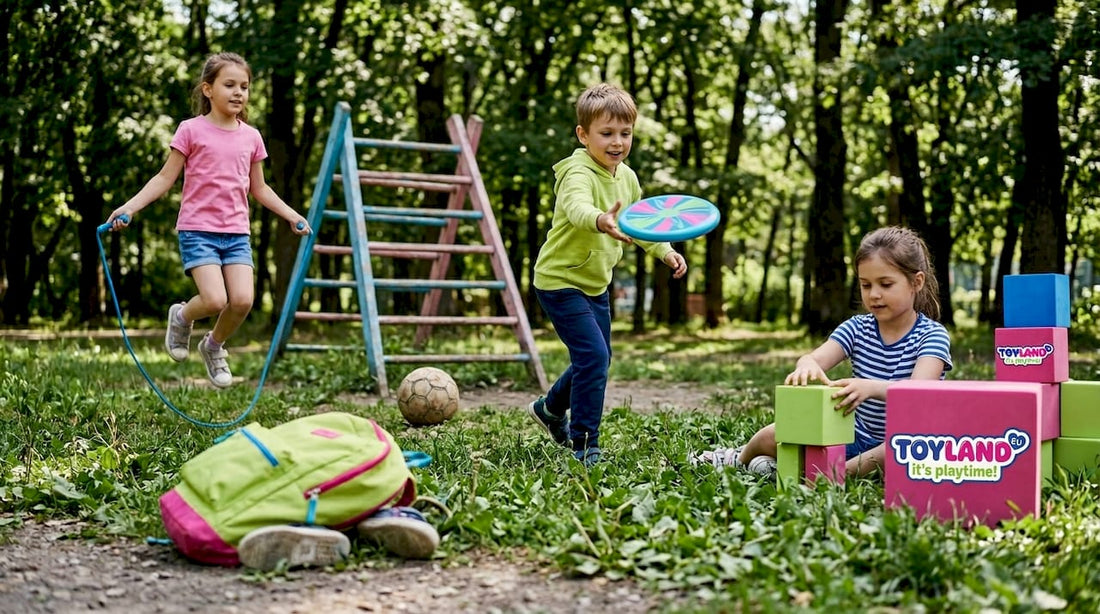 Children playing with outdoor toys in park