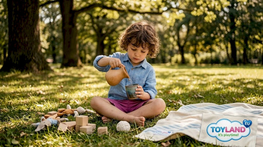 Child practicing pouring with Montessori toy