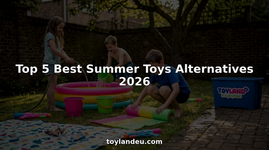 Children playing with summer toys in lively backyard