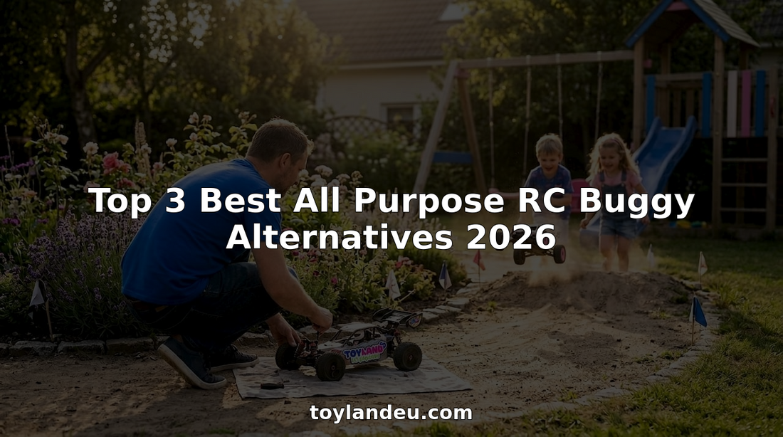 Family playing with RC buggies outdoors