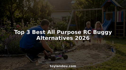 Family playing with RC buggies outdoors
