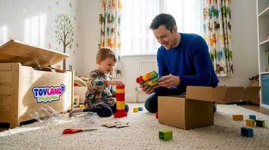 Parent examining new toy for safety at home