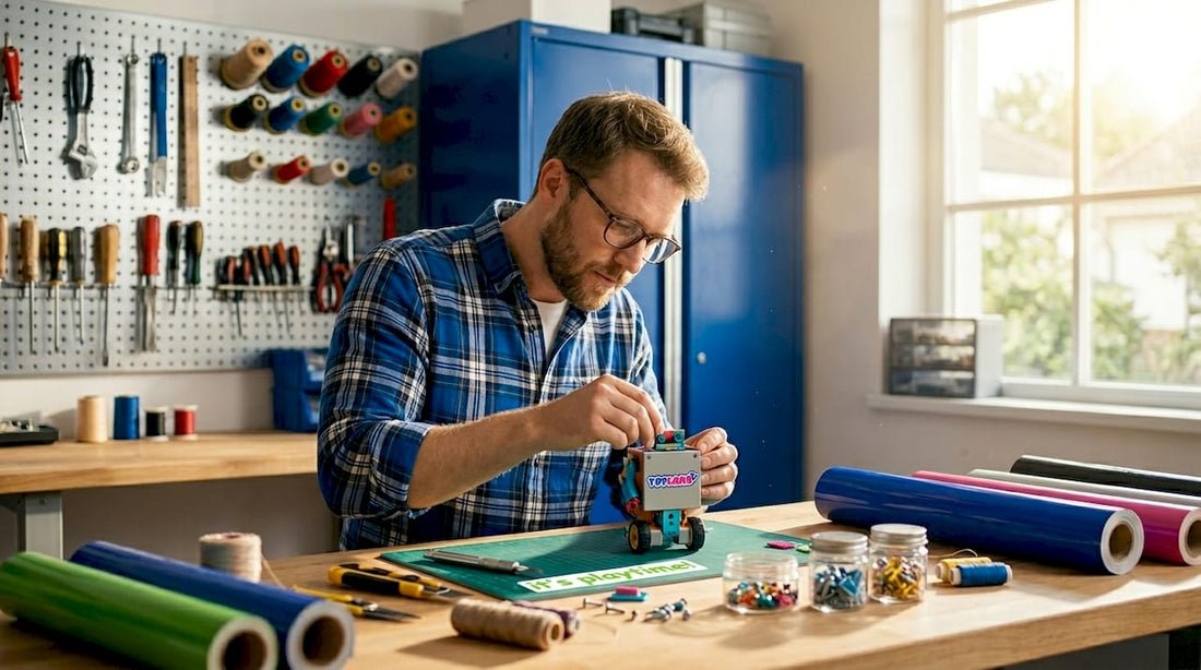 Hobbyist working on crafting project at home bench