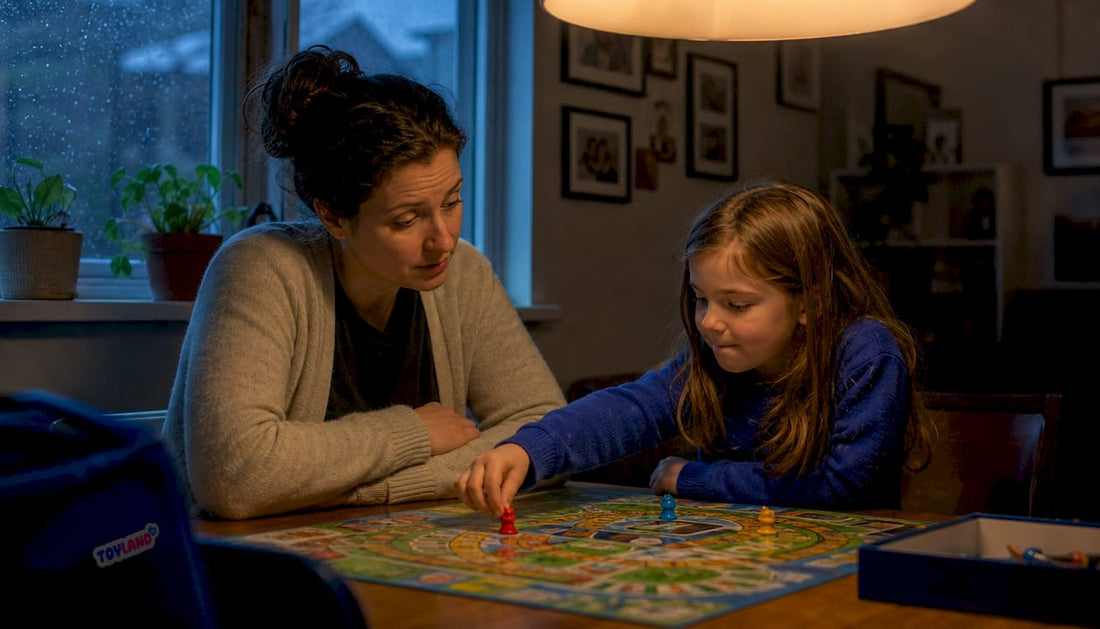 Mother watching child cheating in board game