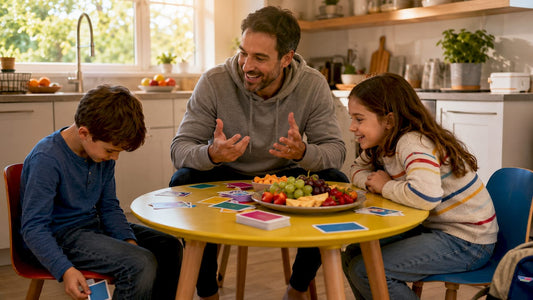 Children playing card game with subtle cheating