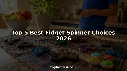 Variety of fidget spinners on wooden desk