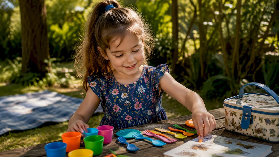6-year-old girl placing dishes in kitchen