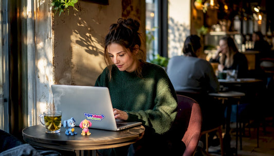 Woman browsing online toy store at home