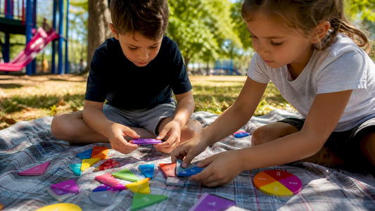 Children hands assembling fraction manipulatives