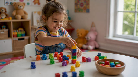 Child playing with colorful math toys