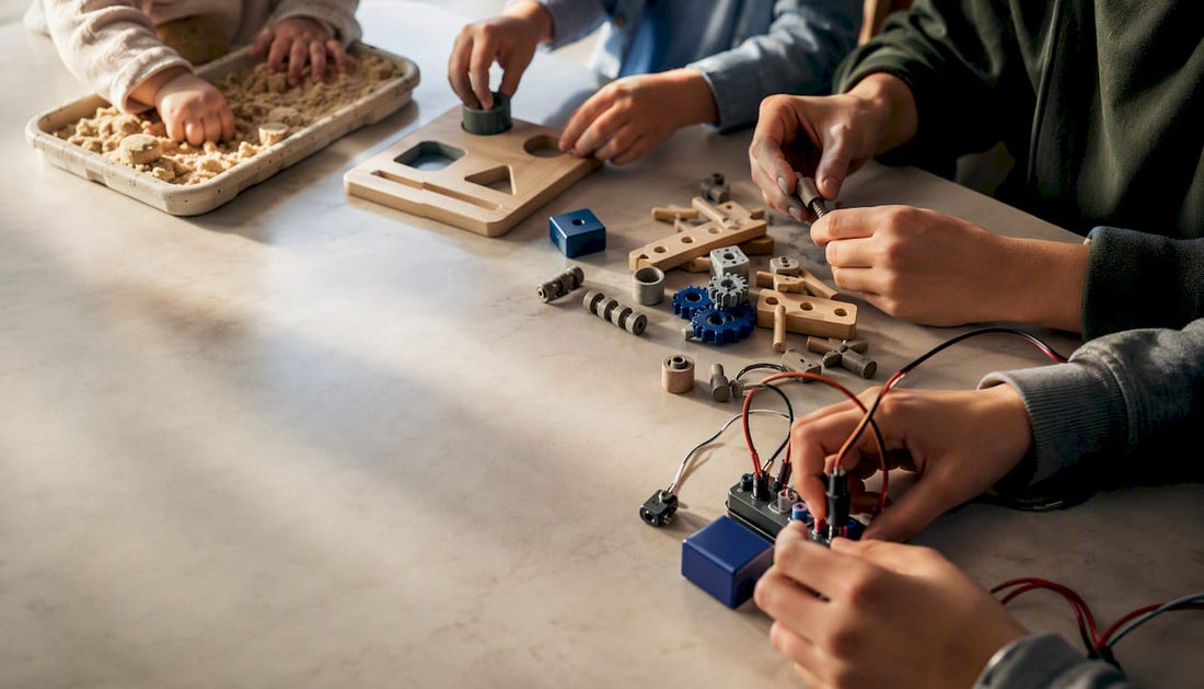Children exploring STEM materials across age stages
