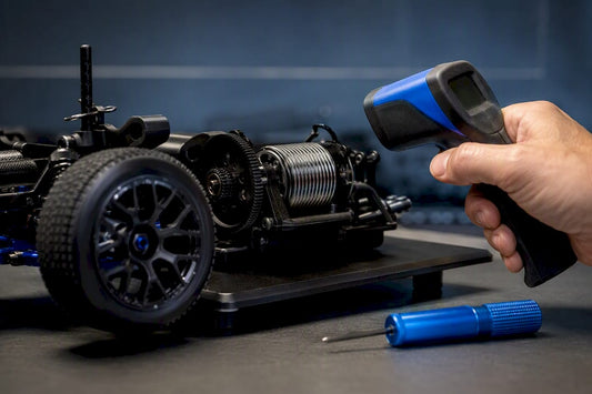 Testing RC car motor temperature near drivetrain