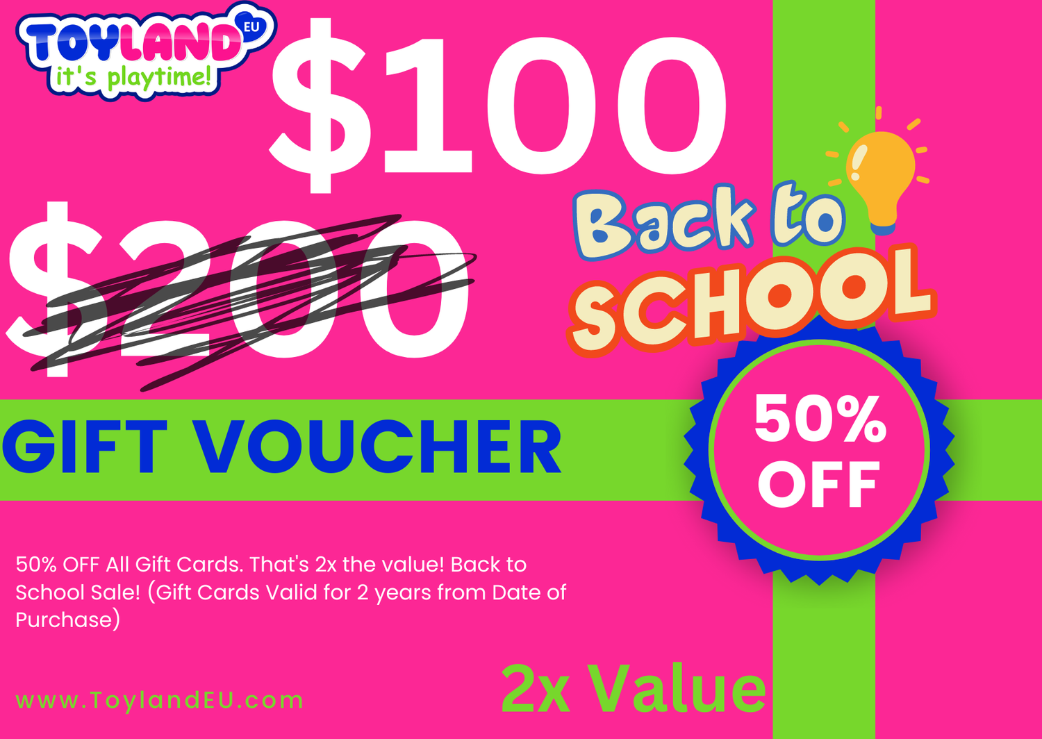 50% Off Gift Cards - Back to School Toy Sale