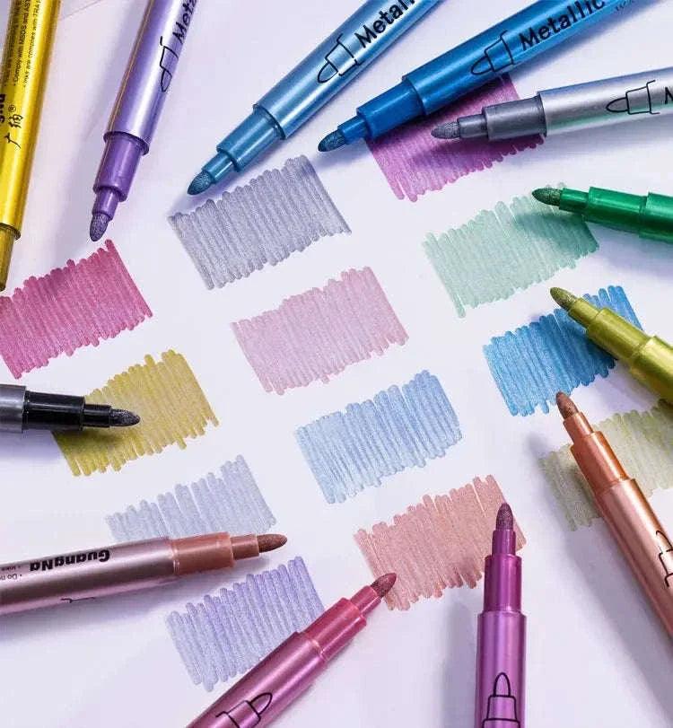 12 Colors Metallic Markers Pens Silver Gold Paint Pens for Black Paper, Glass, Rock Painting