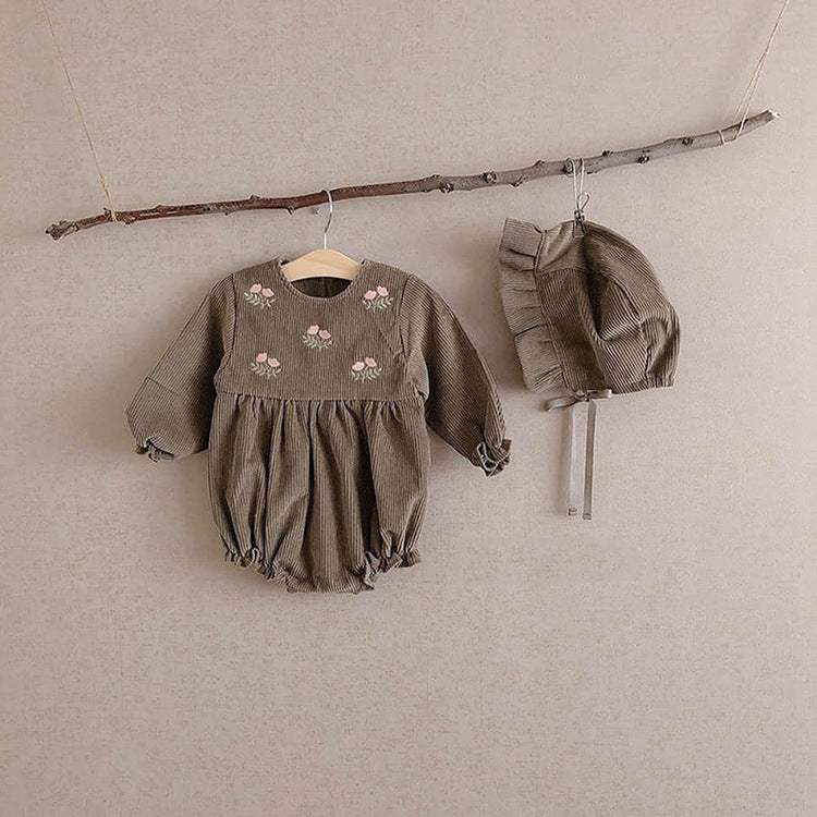 Kids' Corduroy Embroidered Long-Sleeve Romper Bodysuit | Cotton | Korean Style
