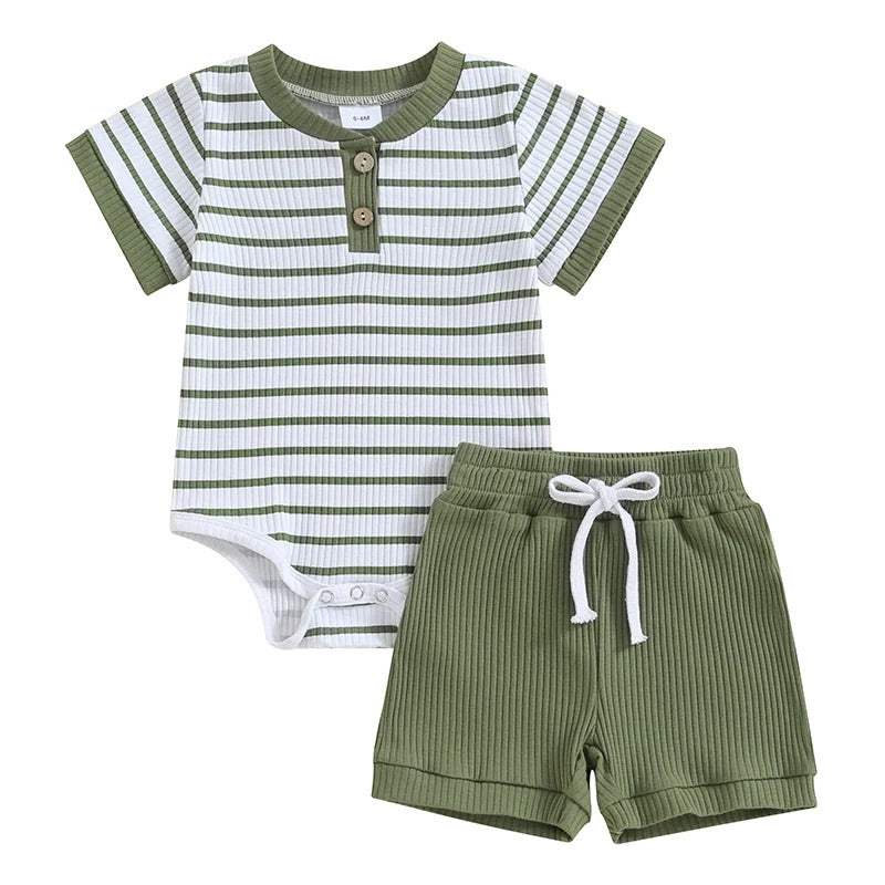 Baby Short-Sleeve Jumpsuit Romper And Shorts Set | Cotton Pullover