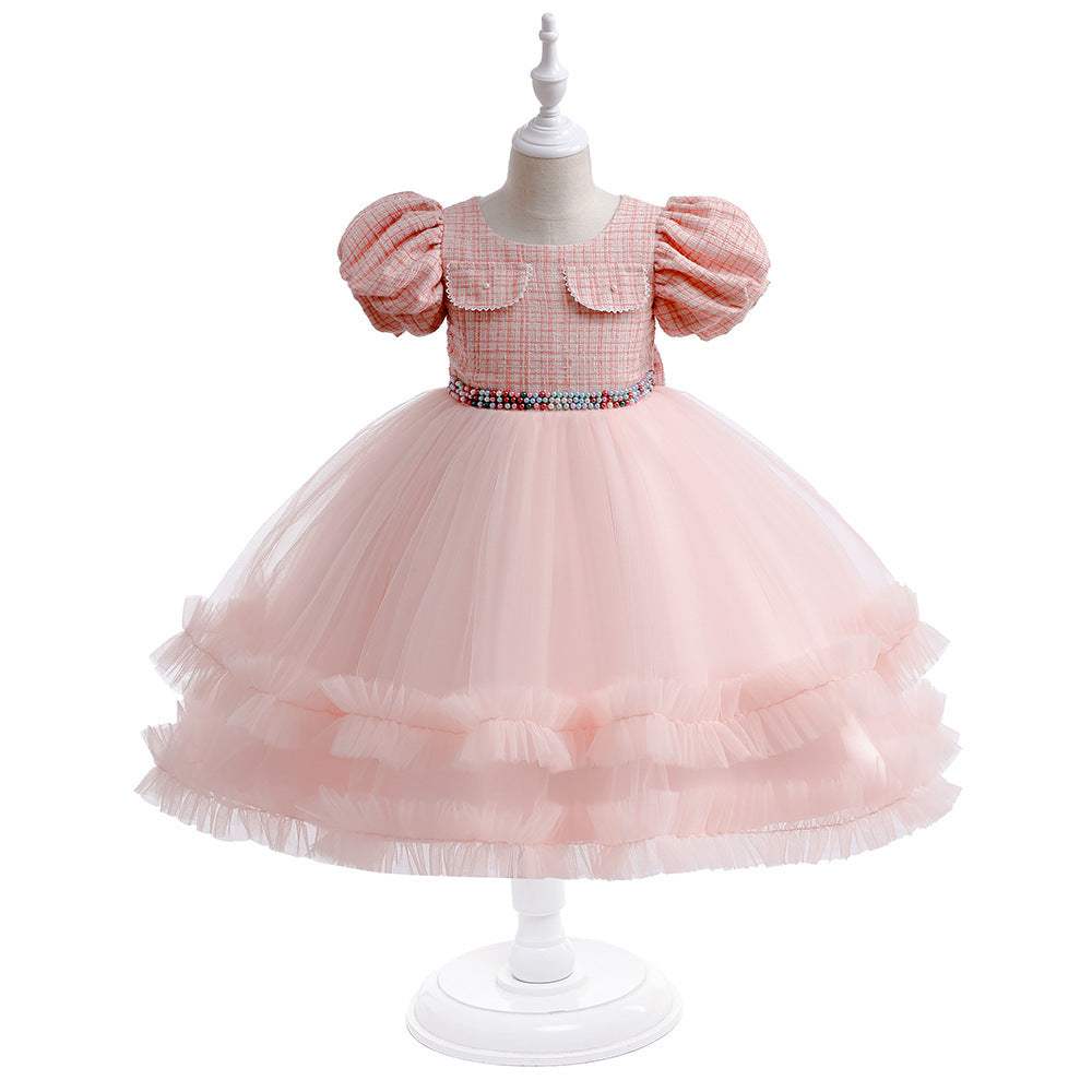 Girls' Halloween Mesh Stitching Puff Sleeve Dress | Black