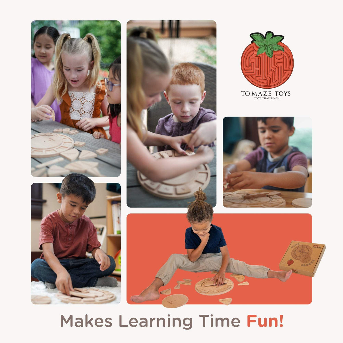 Wooden Time Blocks | Double Sided Fractions | Ages 3+ Math Learning Set