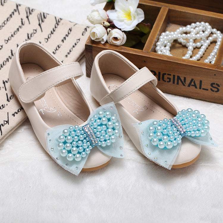 Girls' Pearl Bow Leather Shoes | Comfortable Fit | Easy Everyday Wear | Kids Footwear