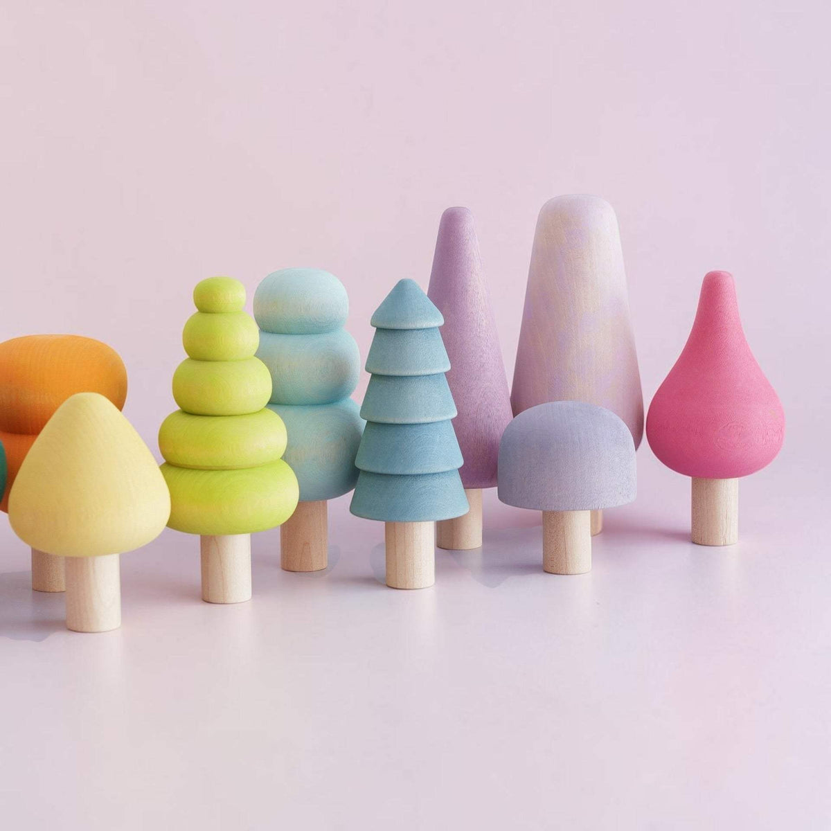 Wooden Tree Set | 10 Piece Pastel Pack | Stained Finish | Pretend Play