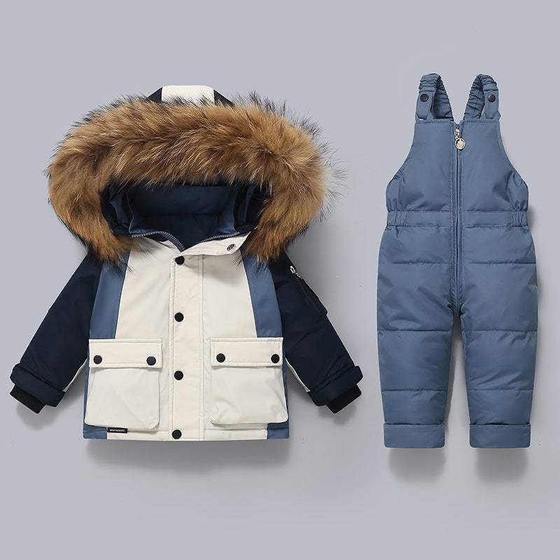 Kids' Thickened Down Jacket And Bib Overalls Two-Piece Set | High Waist Style | Baby & Children's Outfits