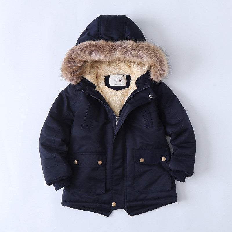 Boys' Fleece-Lined Thickened Cotton-Padded Jacket | Polyester Fiber | Baby & Children's Outerwear