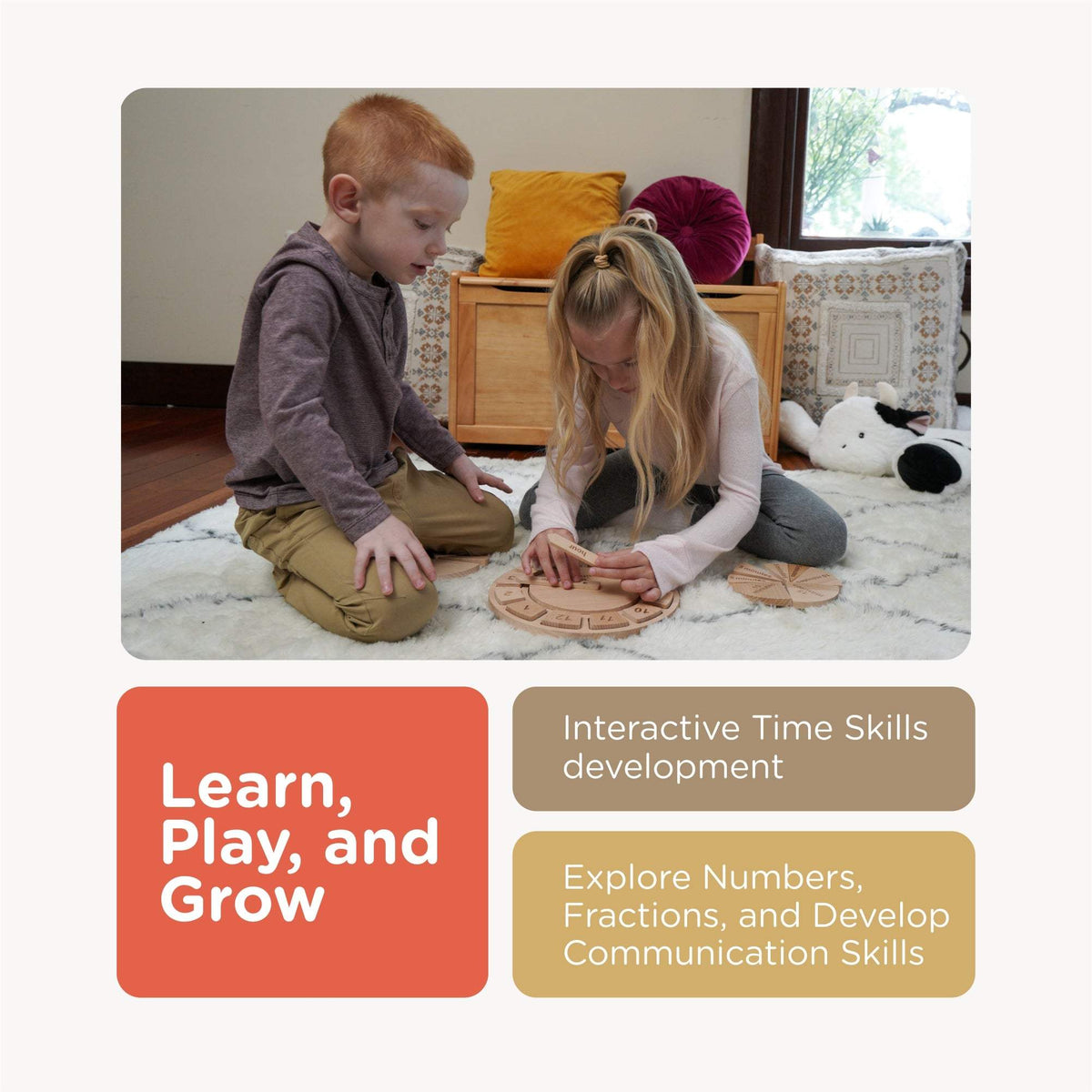 Wooden Time Blocks | Double Sided Fractions | Ages 3+ Math Learning Set