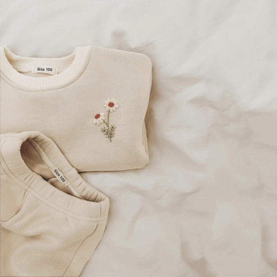 Baby Brushed Flower Suit | Milky White, Dark Brown