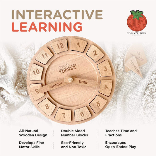 Wooden Time Blocks | Double Sided Fractions | Ages 3+ Math Learning Set