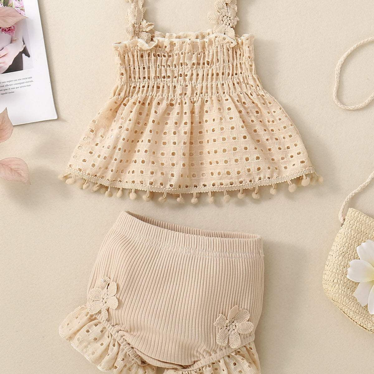 Baby Girl Knitted Cotton Two-Piece Suit | Green, Pink, Apricot